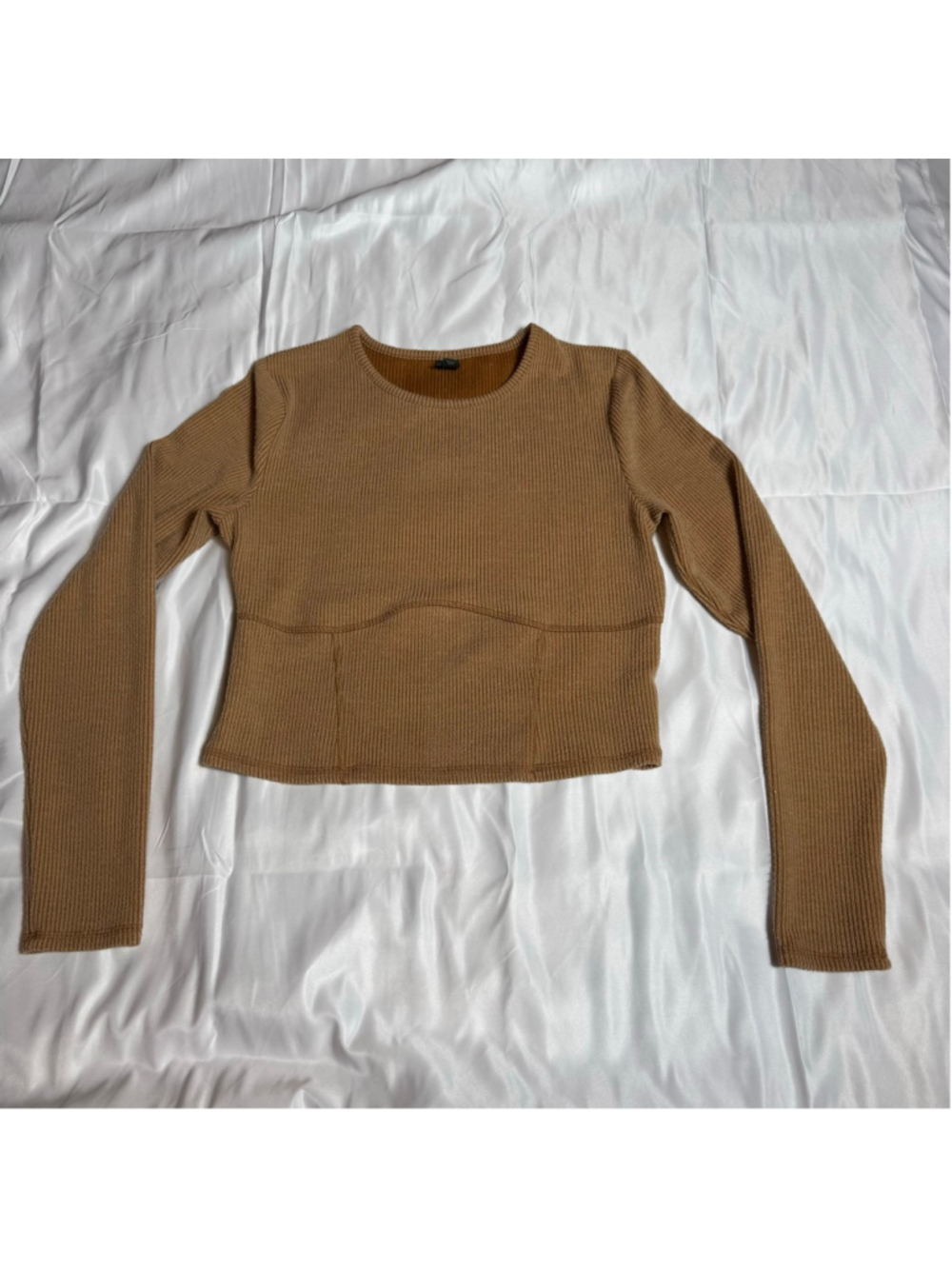 Women's Wild Fable Long Sleeve Ribbed Crop Top XL Brown